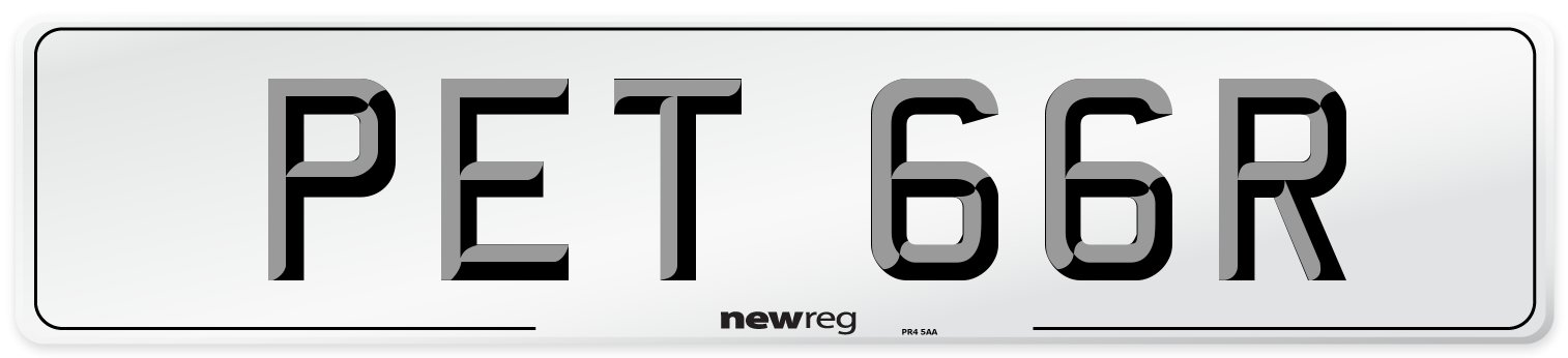 PET 66R Number Plate from New Reg